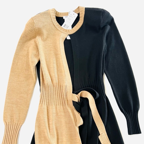 $1390 Akris Punto Colorblock Virgin Wool Wrap Dress in Black / Tan - Picture 7 of 7